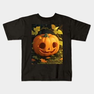 Cute Pumpkin Amongst The Autumn Vines Kids T-Shirt